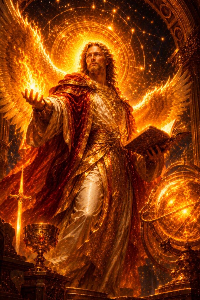 Imagen del Arcángel Uriel y sus símbolos